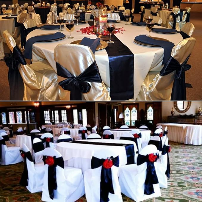 50 PCS Satin Chair Sashes Bows Decorative Universal Chair Cover Chair Ribbon Ties Back Sash for Wedding Birthday Party Ceremony Reception Hotel Events Banquet Restaurant Home Decor(7 x 108inch, Black)