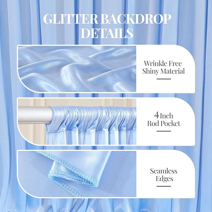 10x10 ft Blue Glitter Backdrop Curtain for Parties, Wrinkle Free Glitter Photo Backdrop Drapes 2 Panels 5x10FT Shimmer Back Drop Cloth for Baby Sower Wedding Birthday Photography Background Decor