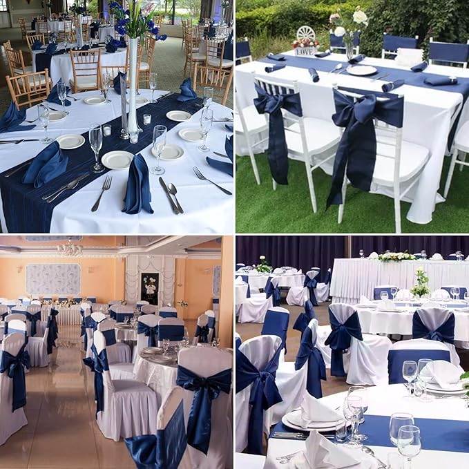 50 PCS Satin Chair Sashes Bows Decorative Universal Chair Cover Chairs Ribbon Ties Back Sash for Wedding Party Halloween Ceremony Reception Hotel Banquet Events Restaurant Decor(7 x 108inch,Navy Blue)