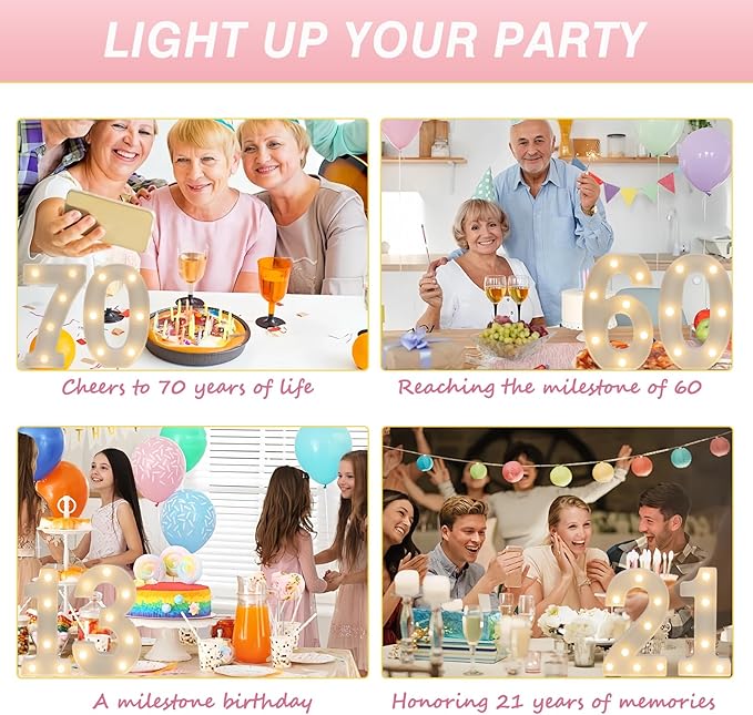 LED Marquee Letter Lights, Decorative Light Up Numbers for 40th Birthday Party, Battery Operated, Warm White Small Marquee 40 Sign for Anniversary Decorations