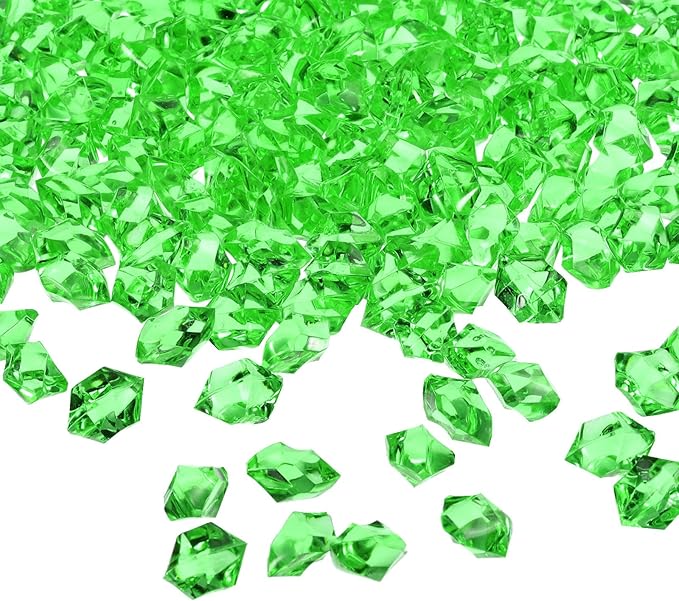 uxcell 1000pcs Fake Ice Rocks, Dazzling Clear Resin Crushed Ice Sparkling Fake Diamonds Gem Stones for Vases Fillers Table Scatter, Theme Party Favors, Green