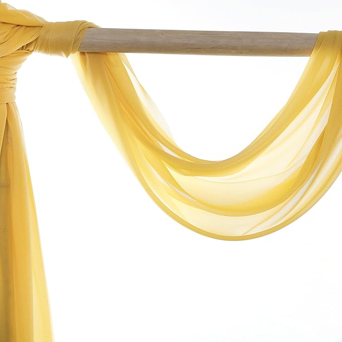VDS Pack of 4 Panel (30 Inch X 20 Feet) Wedding Arch Draping Fabric Sheer Chiffon Fabric Drapery for Wedding Ceremony Reception Swag Backdrop Canopy Chuppah ARBO Altars Decoration (Gold)