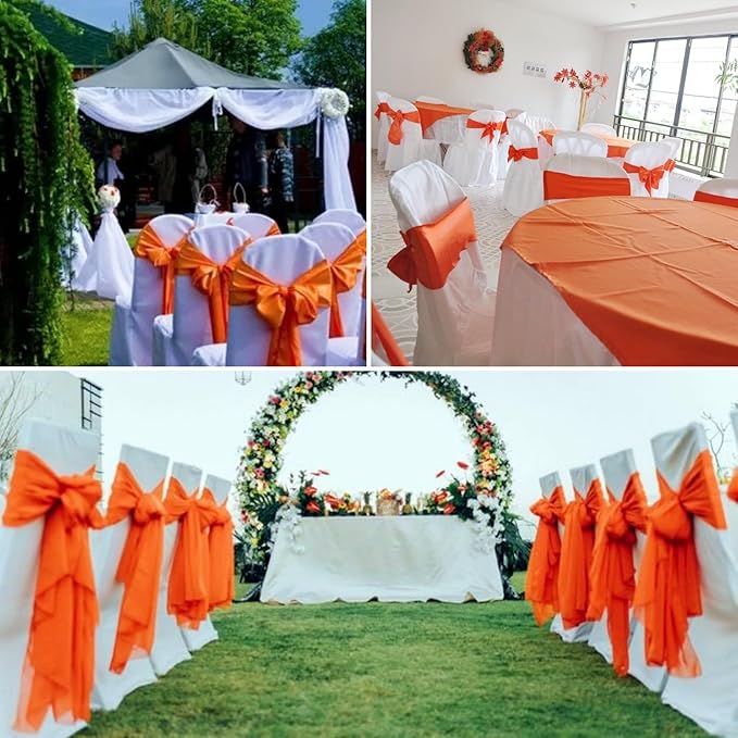 100 PCS Satin Chair Sashes Decorative Bow Chair Sashe Ties Ribbon Bows Chairs Cover Band for Wedding Birthday Party Ceremony Reception Banquet Events Hotel Home Kitchen Thanksgiving(7x 108inch,Orange)