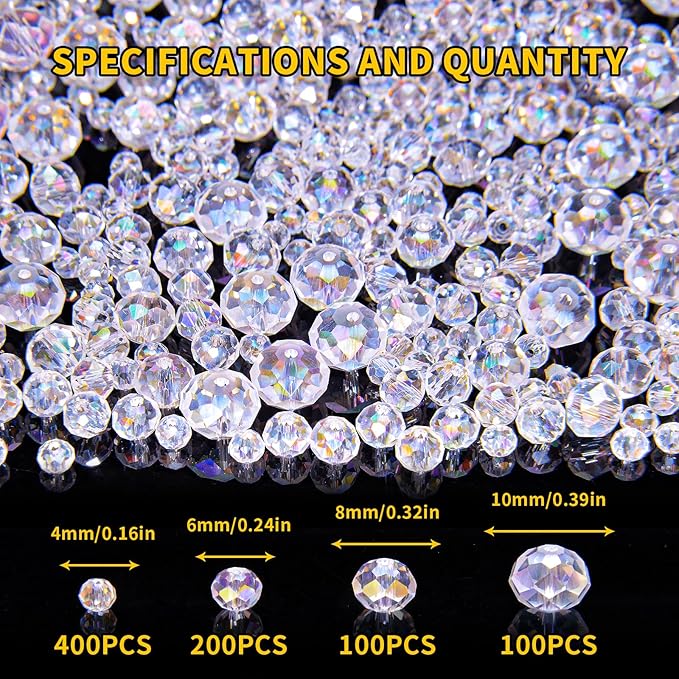 800Pcs 4/6/8/10mm Crystal Glass Beads for Jewelry Making Beads for Bracelets Necklace Pendants Making Supplies(Light Purple)
