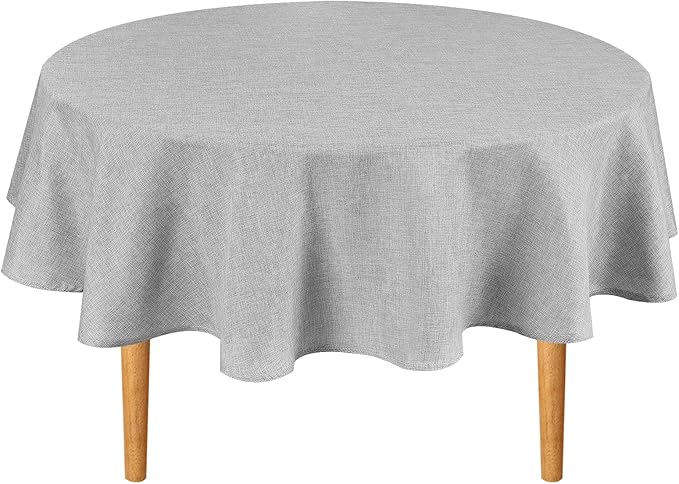 Hiasan Round Linen Tablecloth 50 Inch - Wrinkle and Stain Resistant Washable Polyester Fabric Table Cloth for Dining Room Kitchen Party, Light Grey