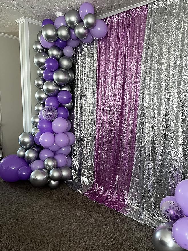 Silver Sequin Backdrop Curtains - 2 Panel 2FTx8FT Glitter Drapes for Wedding, Birthday, Bridal Party