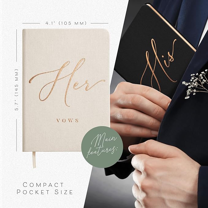 Vow Books His and Hers - Linen Wedding Vow Books Perfect as Bride & Groom Gifts, Wedding Registry Ideas - His & Hers Gifts Wedding Vow Book - Wedding Essentials & Accessories [Ivory & Black]