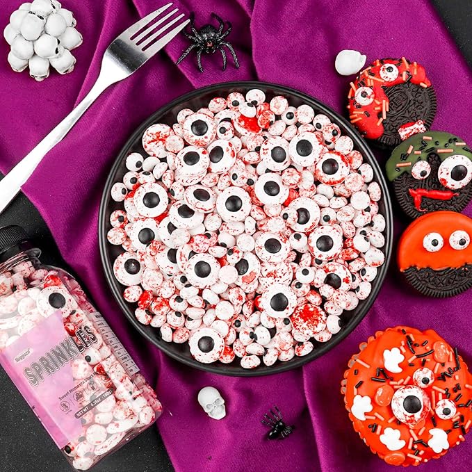 Halloween Sprinkles, Edible Eyeballs Candy, Bloody Eyes Sprinkles for Cake Decorating, Halloween Cupcake & Cookie Toppers, Creepy Party Candy Supplies, 180g/ 6.35oz
