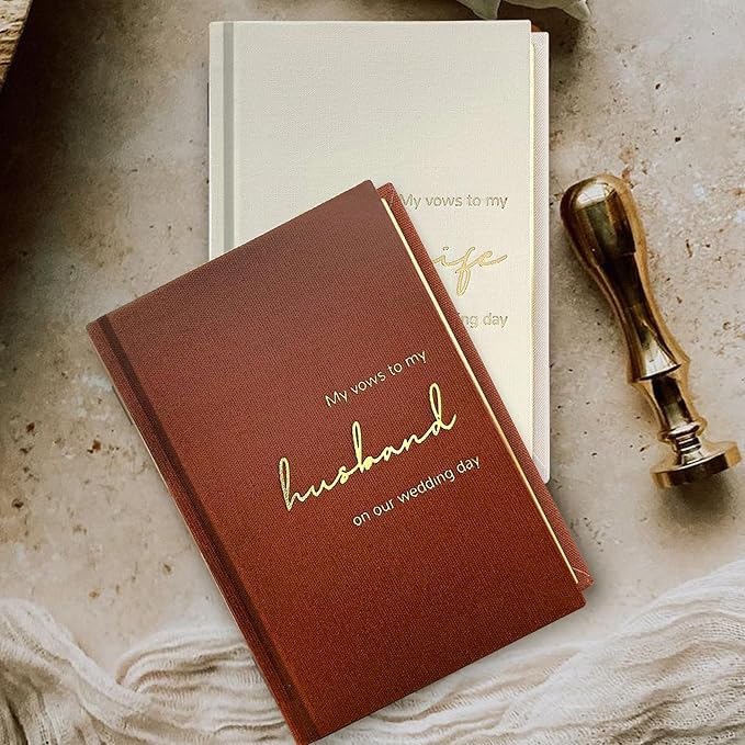 Vow Books His and Hers Set of 2 Canvas Linen Wedding Vow Books Husband and Wife Hard Cover Vow Books for Engagement Gifts(XZ-HW-Terracotta)