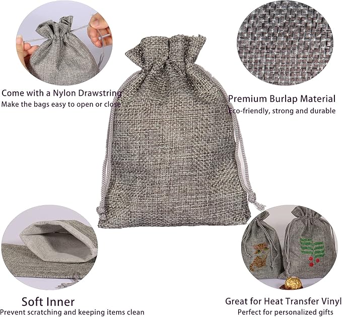 20pcs Burlap Bags with Drawstring, 2.7x3.5 Inch Jute Jewelry Gift Bags Bulk for Christmas Wedding Party Favors Treat Pouches (Gray)