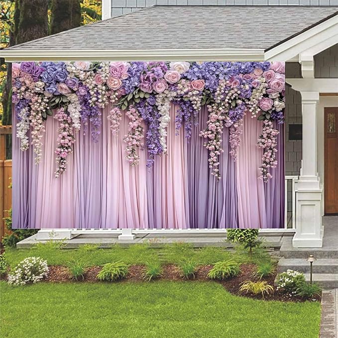 10x10ft Purple Flower Wedding Photography Backdrop Lavender Floral Wedding Bridal Photography Backdrop Anniversary Birthday Baby Shower Girl Party Banner Photo Booth Props Background Wall Decor