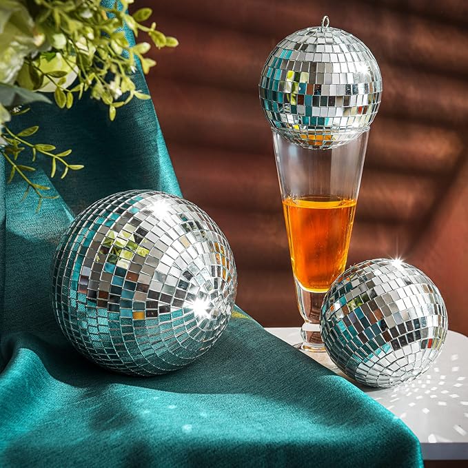4 Pack Large Disco Ball Silver Hanging Disco Balls Reflective Mirror Ball Ornament for Party Holiday Wedding Dance and Music Festivals Decor Club Stage Props DJ Decoration (6 Inch)