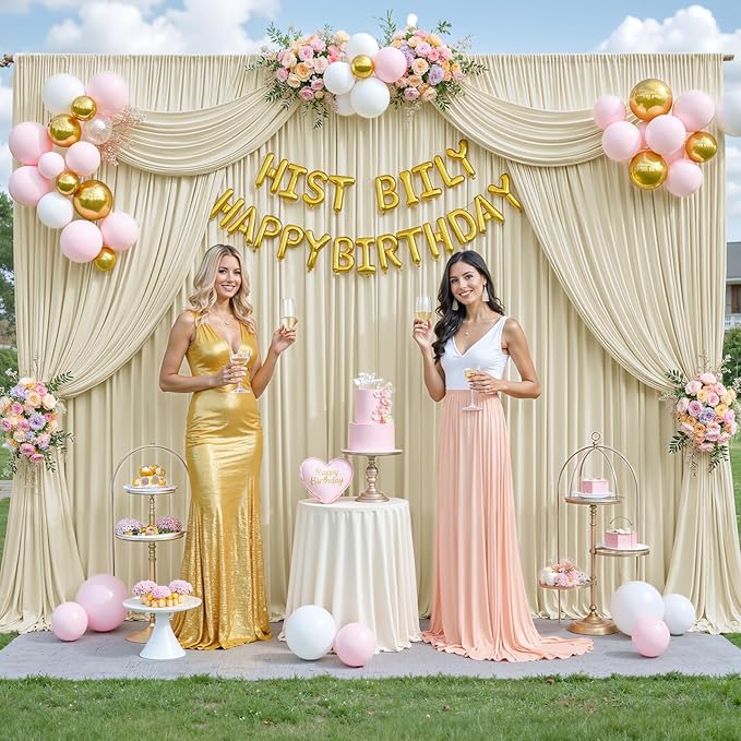 40ft x 12ft Beige Backdrop Curtains Wrinkle Free Backdrop Curtain for Wedding Parties Beige Fabric Backdrops Drapes Back Drop Cloth Bridal Shower Stage Curtains Wedding Decorations for Reception