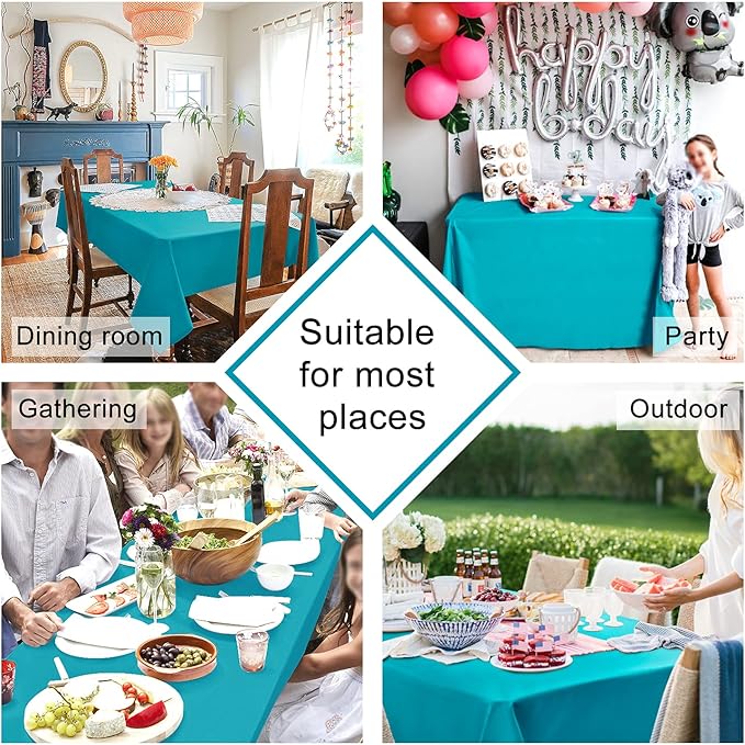 Hiasan 2 Pieces Turquoise Square Tablecloth - Water Resistant and Spillproof Dining Room Washable Fabric Table Cloth for Dining Room, Polyester, 60 x 60 Inch