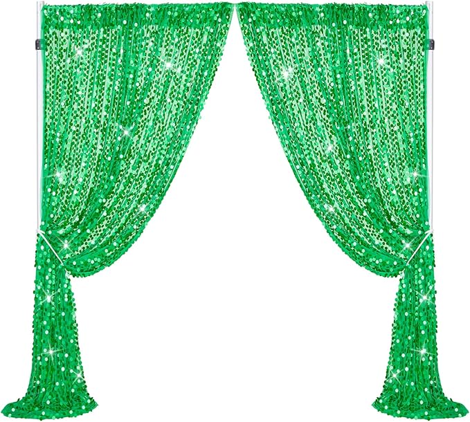 Sequin Curtain Backdrop Green Party Background for Jungle Forest Animals Theme Baby Shower Celebration Party Decorations 4x8FT