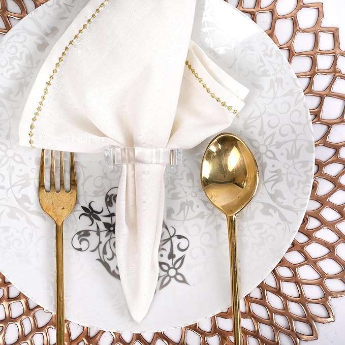 Acrylic Napkin Rings Set of 12 - Octagon Transparent Design for Christmas, Thanksgiving, Holiday Table Decor - Durable Crystal Napkin Holders for Dinner Parties & Everyday Use (Opaque)- CLEENTABLE