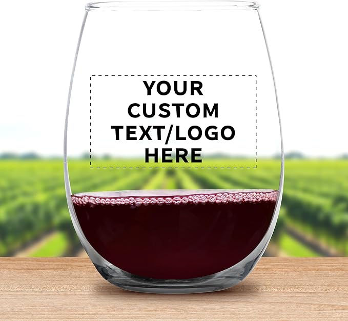Custom Stemless Wine Glass 9 oz. Set of 50, Personalized Bulk Pack - Great for Wedding Favors, Bachelorette Party Decorations, Party Favors, Color Bottom - Black
