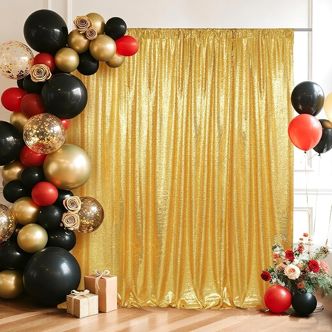 SquarePie Sequin Backdrop Curtain Not See Through Background for Wedding Party 6FT x 8FT Gold
