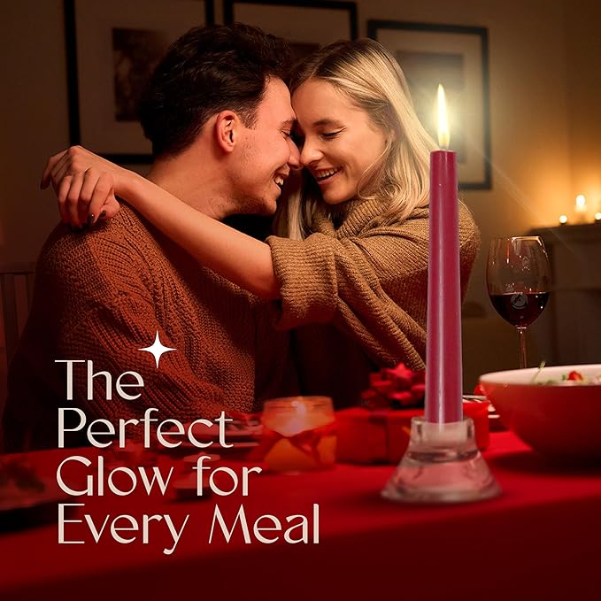 Leor & Lair Red Taper Candles for Christmas - 4 Pack 10" Dark Red Candlesticks - Unscented Long Burning Candle Sticks for Christmas Decoration, Thanksgiving, Dinner Table, Weddings