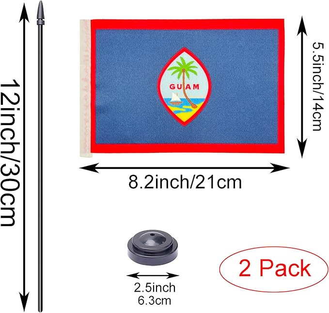 WXTWK 2 Pack Guam Flag - Mini Small Guam Table Office Flags with Black 11.8" Solid Pole Stand Base Classroom Meeting Desktop Decorations
