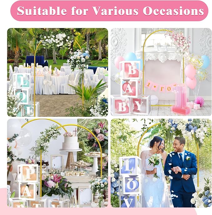Metal Arch Backdrop Stand ,Set of 3 (7.2 ft/6.6 ft/6 ft) Square Wedding Arch Frame ，Gold Balloon Arch Stand for Wedding/ Birthday Party/ Baby Shower/ Graduation Ceremony Banquet Decoration