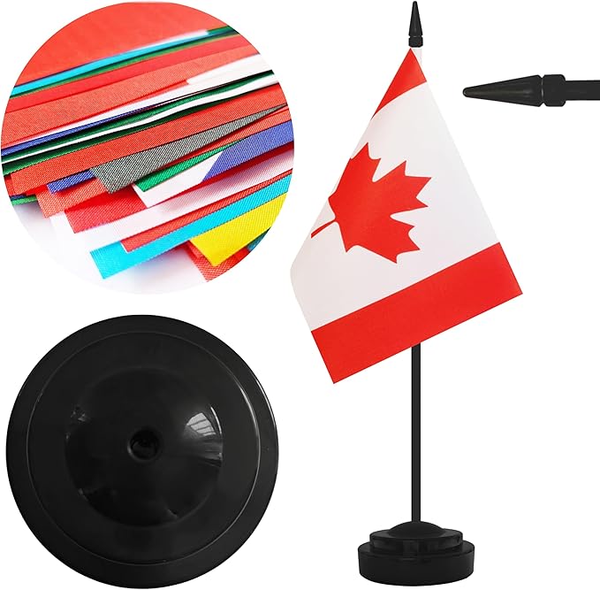 12 Pack Canada Desk Flags, Canadian Desktop Flag, Small Miniature Office Flags with 12" Black Pole and Black Base, Offices, Classroom, Home, Festival Decoration (Canada)