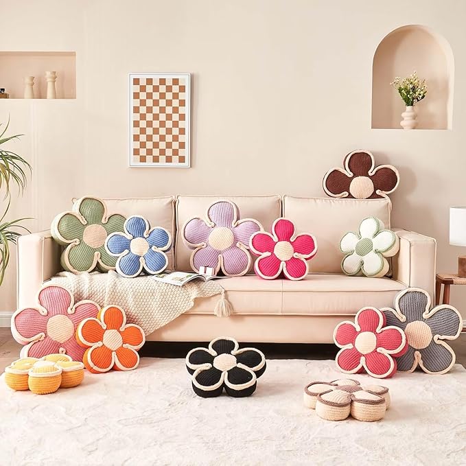 Flower Pillow, Soft Flower Shaped Floor Cushion, Flower Decorative Throw Pillow, Cute Flower Seating Cushion, Flower Room Décor Plush Pillows for Sofa Couch Bed (17.7 Inch, Peach Pink)