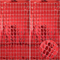 2 Pcs Red Foil Fringe Square Curtain Backdrop - Blue Streamers Party Decorations, Sequin Square Curtain Photo Backdrop Props for Birthday Party Graduation Bachelorette Wedding Decor, 3.3 x 6.6 Ft
