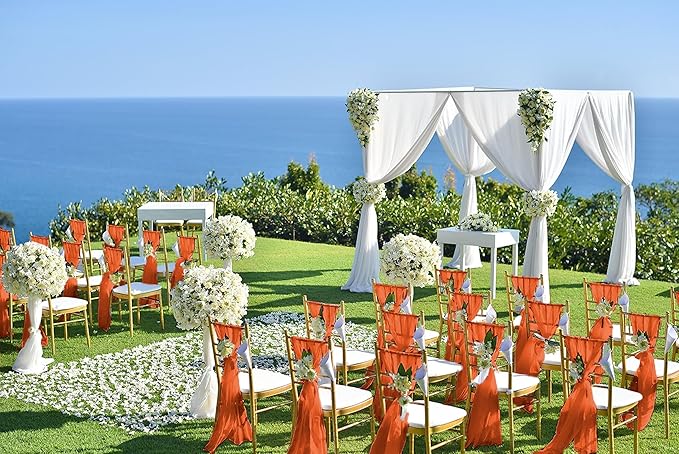 50 PCS Cheesecloth Chair Sashes, Bows Designed ChairSashes, 15.7x108 inch Chair Sashes for Aisle Decorations Universal Chairs Cover Decoration for Wedding Reception Party Banquet (Burnt Orange)