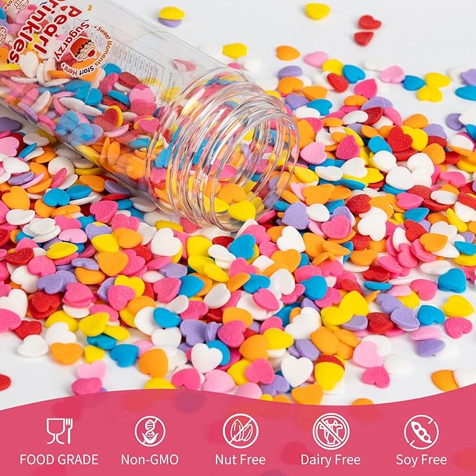 Edible Confetti Sprinkles,Colorful Heart-Shape Cake Decoration for Desserts,Rainbow Press Candy,Pastel Sprinkles for Cake Baking,Perfect For Birthday Party,Festival Baking Supplies,100g/3.53oz