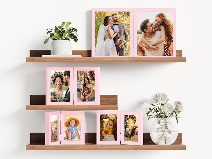 decorUhome Double 8X10 Picture Frame Vertical, Engineered Wood Bifold Photo Frame with Plexiglass for Tabletop Display, 8X10, Pink