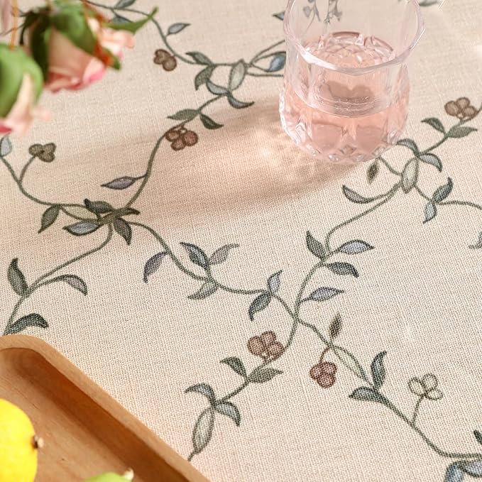 patdrea Designer Vintage Linen Round Table Cloth,Durable Breathable Floral Tablecloth,Dacorative Table Covers for Kitchen Dining Tea Party,Holiday,Christmas,Thanksgiving,Diameter 67"-Oliveirad