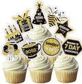 36 Pcs Happy Retirement Cupcake Toppers - NO DIY - Retired Cupcake Picks Retirement Theme Party Cake Decorations Gold Glitter
