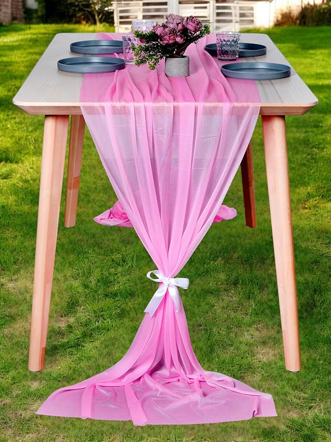 MDS Halloween Chiffon Table Runner - 15 Pack, 29 x 170 Inches, 14ft Each - Sheer Spooky Table Runners for Haunted House Parties, Trick-or-Treat Tables, Witchy Décor, Wedding & Events - Bubblegum Pink