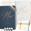 Custom 2025 Vow Books His & Hers - White & Navy Linen Wedding Vow Books Ideal as Wedding Accessories for Brides & Grooms, His & Hers Gifts - Wedding Registry Must Haves 2025 & Elopement Essentials