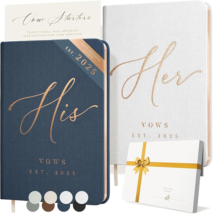 Custom 2025 Vow Books His & Hers - White & Navy Linen Wedding Vow Books Ideal as Wedding Accessories for Brides & Grooms, His & Hers Gifts - Wedding Registry Must Haves 2025 & Elopement Essentials