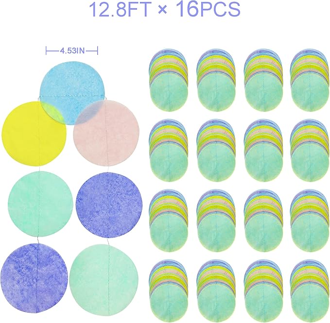 205Ft Pastel Party Decorations Big Circle Dot Backdrop Garland Pastel Tissue Paper Polka Dots Hanging Curtain Streamer for Birthday Bachelorette Wedding Engagement Baby Shower Macaron Party Supplies