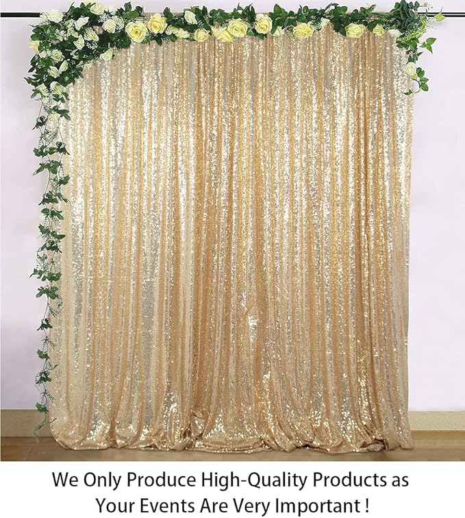 ShiDianYi 8ft x 8ft Light Gold Sequin Backdrop, Wedding/Party Backdrop, Sparkling Photography Prop
