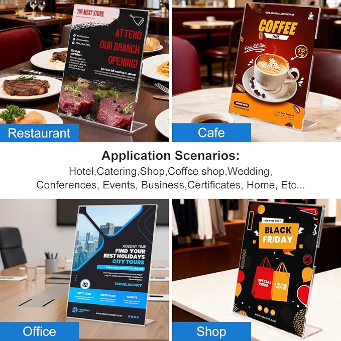 10 Pack Acrylic Sign Holder 4 x 6, L-Shape Clear Plastic Display Stand for Tabletop, Acrylic Stands for Flyers, Table Paper Holder, Vertical Sign Holder 4x6 for Restaurants, Office and School (Slant 10 Pack 4x6)
