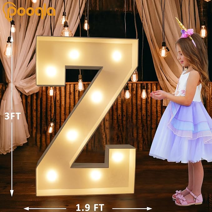 Pooqla 3FT Marquee Light Up Letters, Cool White and Warm White LED Big Mosaic Marquee Letters 3 Feet, Giant Letter Sign for Balloons Birthday Anniversary Wedding Party Decoration, Letter Z