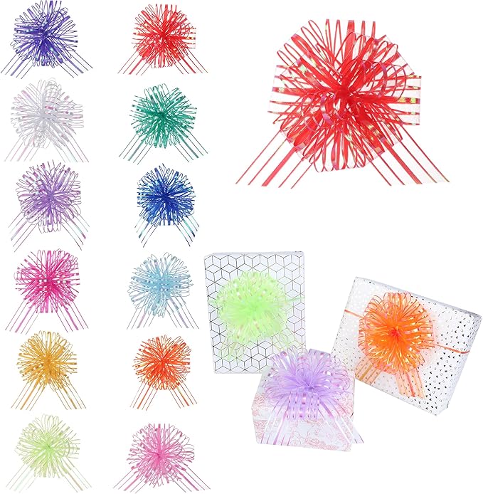 12 Pieces Large Organza Pull Bows,6 Inches Pull Bows for Gift Wrapping,Basket and Wedding Decoration,Holiday and Birthday Presents Wrapping Bows,Christmas Bows for Gift Wrapping