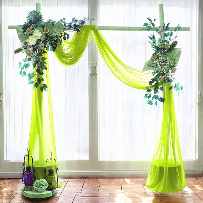MDS Halloween Chiffon Draping Fabric - 2 Panel, 30" Wide x 75ft Long - Sheer Spooky Arbor & Canopy Drapery for Haunted House Backdrops, Party Ceilings, DIY Costumes & Themed Events - Parrot Green