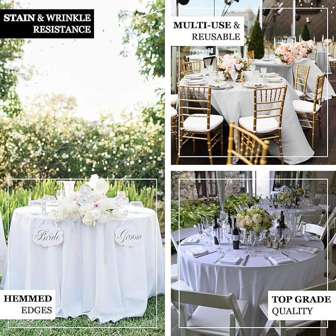 Efavormart Round Tablecloth, 108 Inch Stain & Wrinkle Resistant Washable Table Cloth, Decorative Polyester Fabric Table Cover for Banquet, Wedding, Dining- Gold