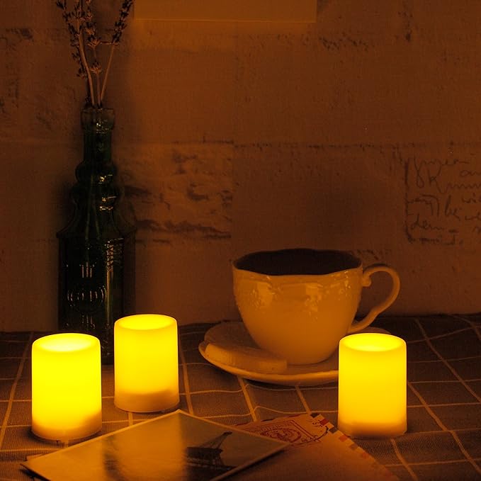 CANDLE CHOICE Battery Operated Flameless Votive Candles with Timer Long Lasting Realistic Flickering Electric Tea Lights Set Halloween Christmas Wedding Decorations Centerpieces Batteries Incl. 6 PCS