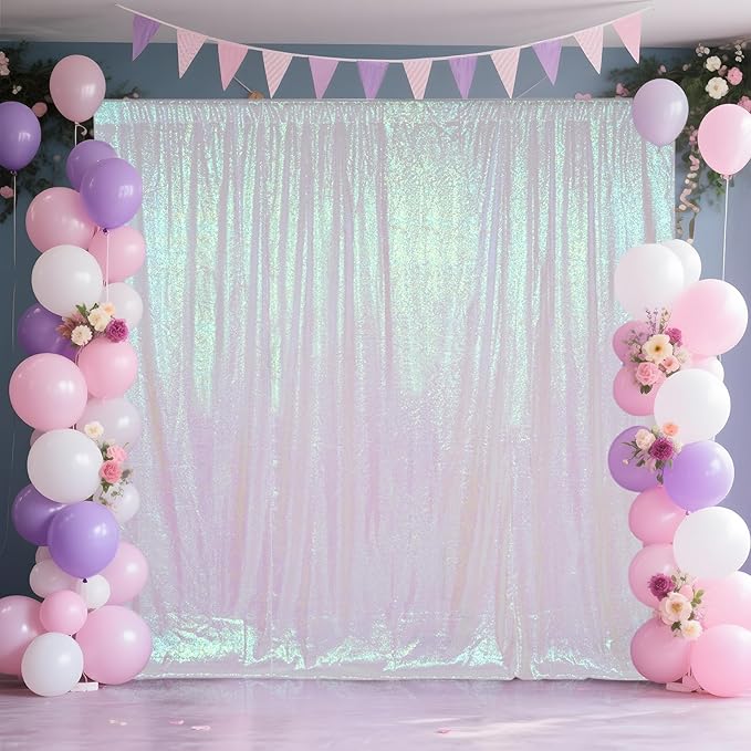 SquarePie Sequin Backdrop Curtain Not See Through Thick Glitter Background for Party 10FT x 10FT Iridescent