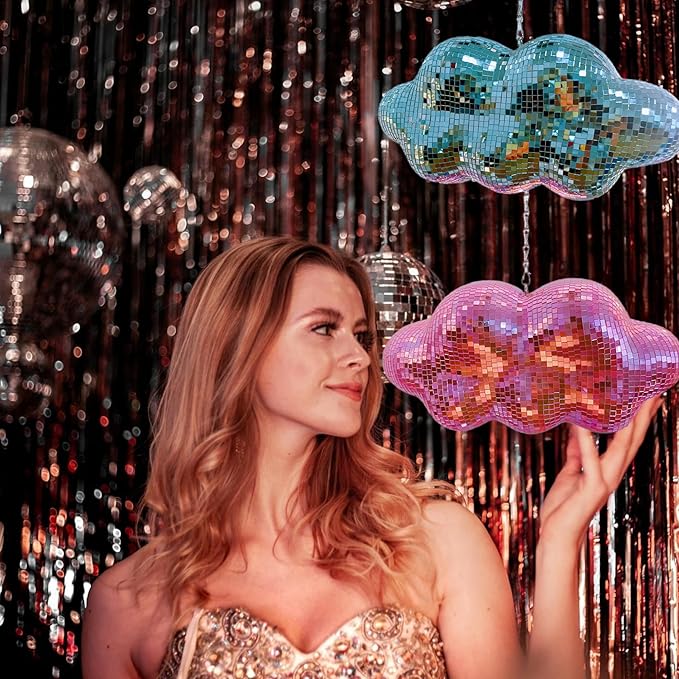 Disco Ball Cloud Shaped, Cute Hanging Party Mirror Decor with Chain, Retro Light Reflective Ball for Party Home Decor, Disco Mirror Ornaments, Silver, Design Patent