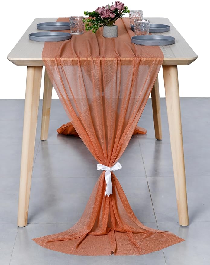 MDS 2 Pack 10ft Chiffon Table Runner 29 x 120 Inches Sheer Wedding Runner Romantic Rustic Table Runner for Wedding Decorations, Birthday Parties, Bridal Shower Party Arch Decor - Coral Peach