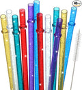 48 Pcs Plastic Straws with Team Bride Flags Reusable Glitter Drinking Straw(Gold, Dark Blue, Purple, Red, White, Green)
