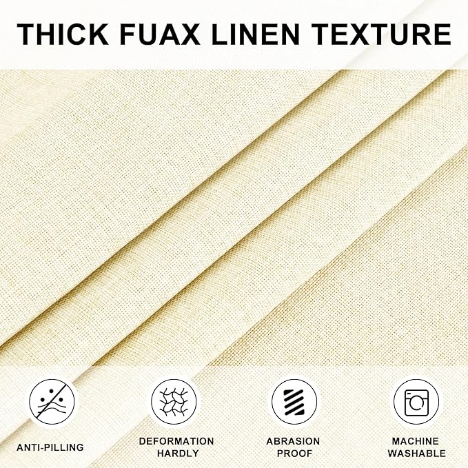 Hiasan Round Linen Tablecloth 50 Inch - Wrinkle and Stain Resistant Washable Polyester Fabric Table Cloth for Dining Room Kitchen Party, Champagne