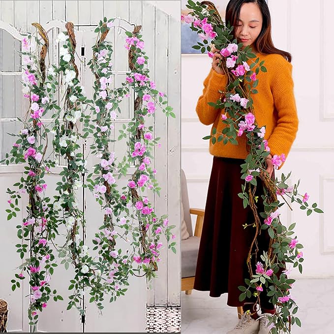 66.9in Flexible Artificial Wall Hanging Plants Tree Trunk Fake Cherry Blossom Branches Wood Twigs Twisted Cane Vine Grape Garland for Wedding Outdoor Garden Home Room Christmas Decoration